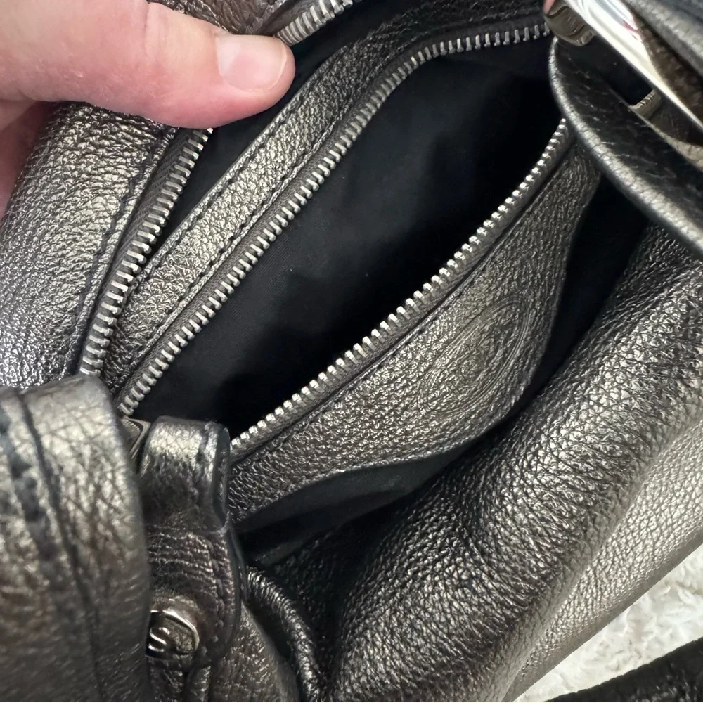 JP Tod's Vintage Mercer Metallic Leather Shoulder Studded Logo Bag